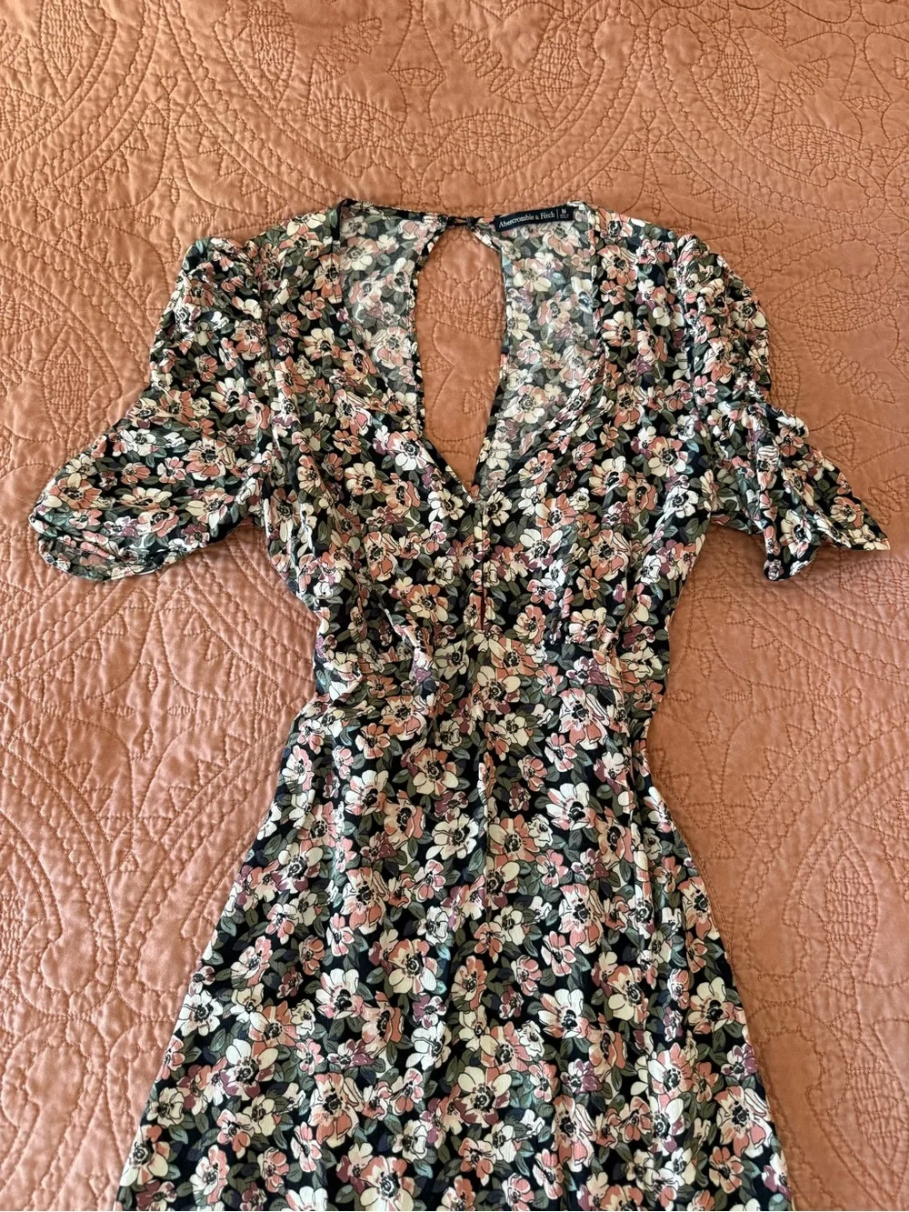Abercrombie & Fitch Black Floral Maxi Dress with Pink and Cream Blooms